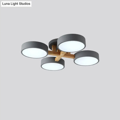 DecorBites™ DecorBites™ Sleek Round Living Room Ceiling Light: Minimalist Semi Mount Fixture with Acrylic Shade and Wood Arm