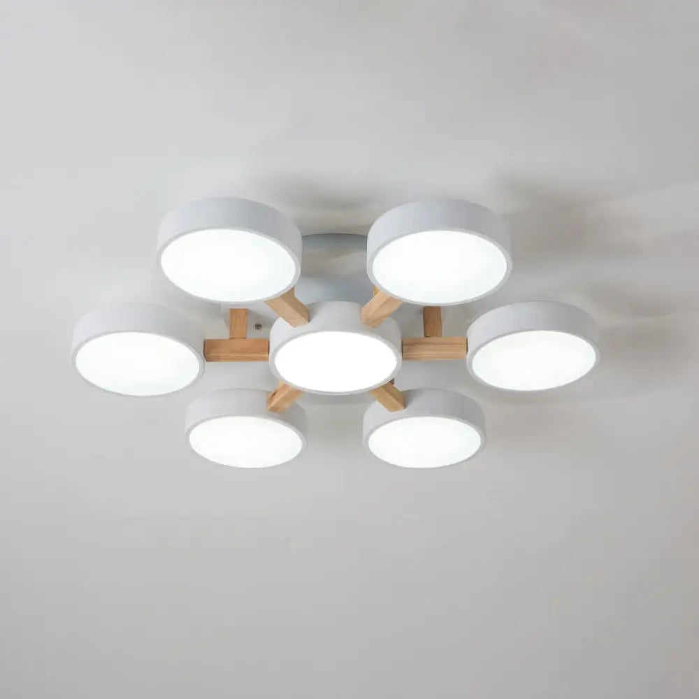 DecorBites™ DecorBites™ Sleek Round Living Room Ceiling Light: Minimalist Semi Mount Fixture with Acrylic Shade and Wood Arm