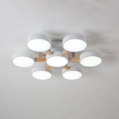 DecorBites™ DecorBites™ Sleek Round Living Room Ceiling Light: Minimalist Semi Mount Fixture with Acrylic Shade and Wood Arm