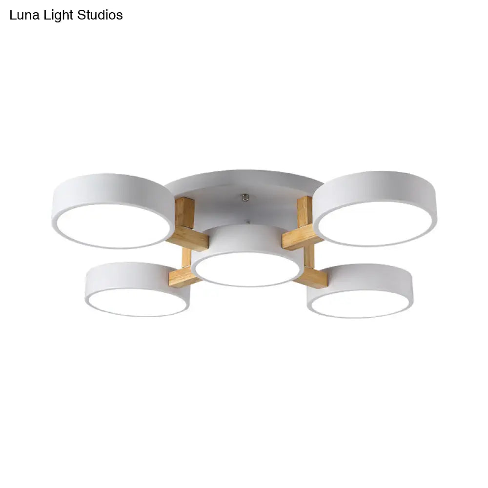 DecorBites™ DecorBites™ Sleek Round Living Room Ceiling Light: Minimalist Semi Mount Fixture with Acrylic Shade and Wood Arm