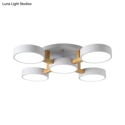 DecorBites™ DecorBites™ Sleek Round Living Room Ceiling Light: Minimalist Semi Mount Fixture with Acrylic Shade and Wood Arm