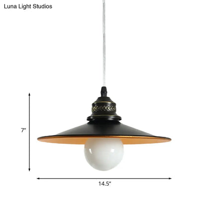 Sleek Saucer Iron Ceiling Pendant Lamp: Industrial 1-Bulb Restaurant Suspension Lighting in Black, 8.5"/14.5" Wide