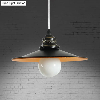 Sleek Saucer Iron Ceiling Pendant Lamp: Industrial 1-Bulb Restaurant Suspension Lighting in Black, 8.5"/14.5" Wide