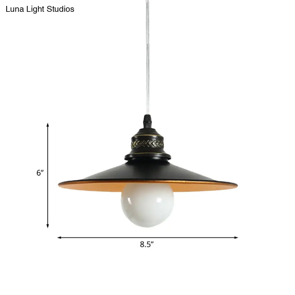 Sleek Saucer Iron Ceiling Pendant Lamp: Industrial 1-Bulb Restaurant Suspension Lighting in Black, 8.5"/14.5" Wide