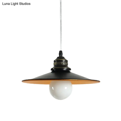 Sleek Saucer Iron Ceiling Pendant Lamp: Industrial 1-Bulb Restaurant Suspension Lighting in Black, 8.5"/14.5" Wide