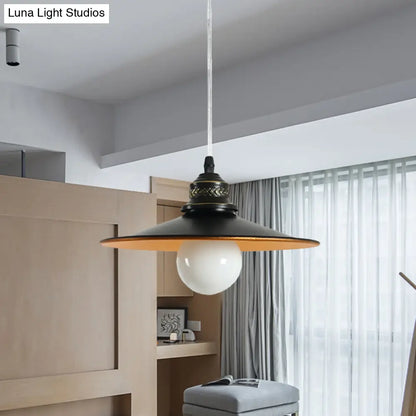 Sleek Saucer Iron Ceiling Pendant Lamp: Industrial 1-Bulb Restaurant Suspension Lighting in Black, 8.5"/14.5" Wide