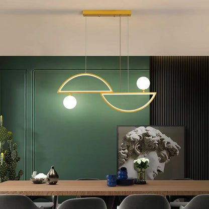 Lámpara de isla semicircular elegante DecorBites™ con LED y pantalla de cristal opalino para comedor