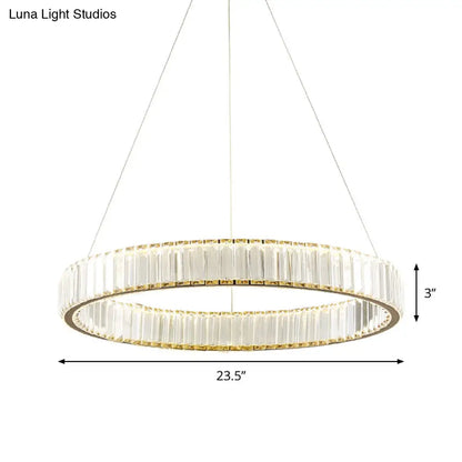 Lámpara colgante LED de cristal plateado elegante para dormitorio minimalista con diseño acanalado, 16"/23.5" de diámetro