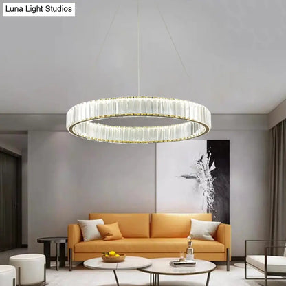 Lámpara colgante LED de cristal plateado elegante para dormitorio minimalista con diseño acanalado, 16"/23.5" de diámetro
