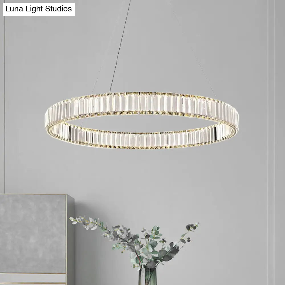 Lámpara colgante LED de cristal plateado elegante para dormitorio minimalista con diseño acanalado, 16"/23.5" de diámetro