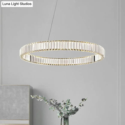 Lámpara colgante LED de cristal plateado elegante para dormitorio minimalista con diseño acanalado, 16"/23.5" de diámetro