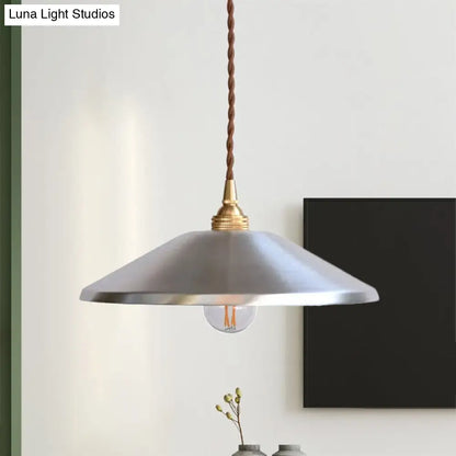 Sleek Silver Saucer Pendant Light with Metal Warehouse Design - 1-Light for Garage Ceiling Suspension