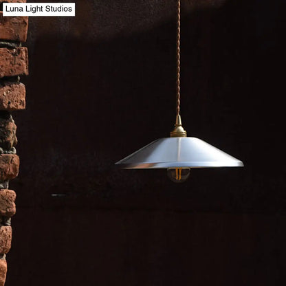 Sleek Silver Saucer Pendant Light with Metal Warehouse Design - 1-Light for Garage Ceiling Suspension