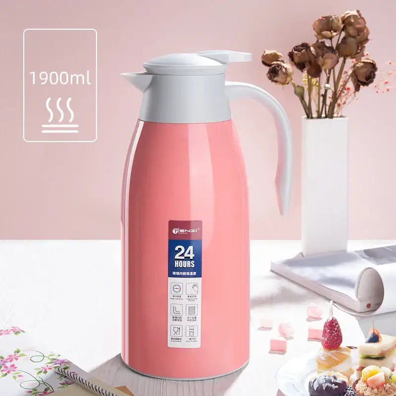 Pink 1900ml decorbites insulavacuum bottle with white lid and handle stainless steel 24 hours insulation thermos