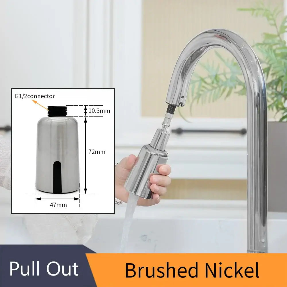 Brushed nickel pull-out kitchen faucet sprayer with g1/2 connector for sleek silver touchless kitchen faucet accessories