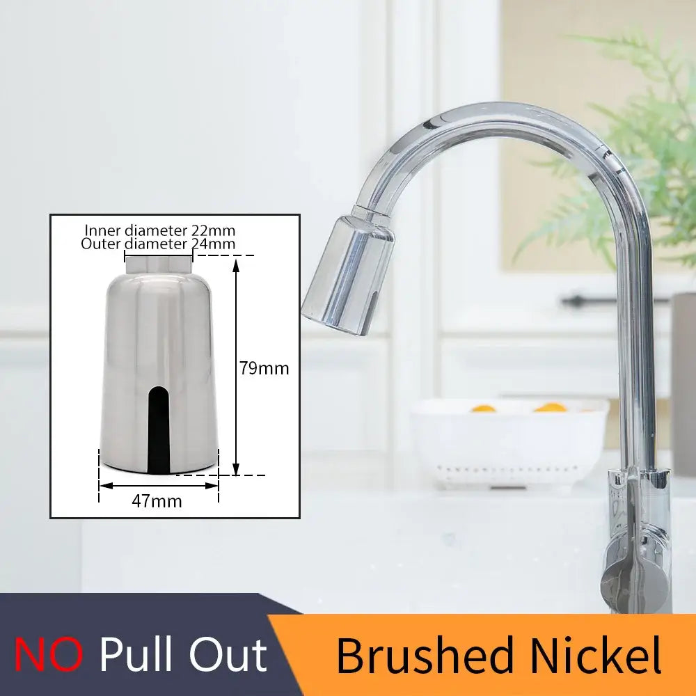 Brushed nickel kitchen faucet aerator with sleek cylindrical design and precise dimensions for kitchen faucet accessories