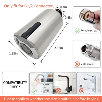 Sleek silver stainless steel kitchen faucet spray nozzle with black accent strip and mesh filter for kitchen faucet accessories