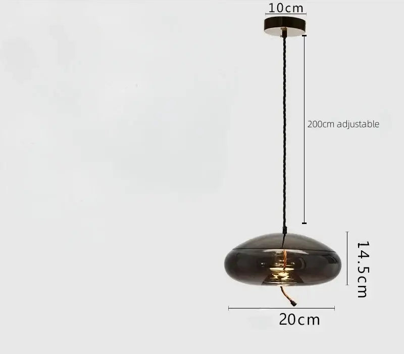 Dark smoked glass led chandelier with sleek modern design and adjustable black cord for living room pendant lighting