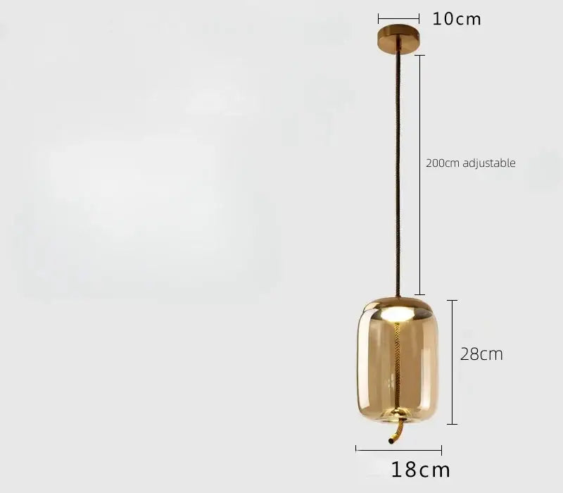 Sleek smoked glass led chandelier with gold-toned cylindrical pendant and frosted glass shade on adjustable cord