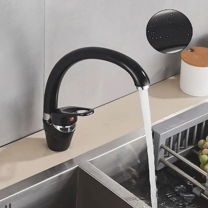 Sleek speckled black chrome single handle kitchen faucet with red indicator light decorbites black single model