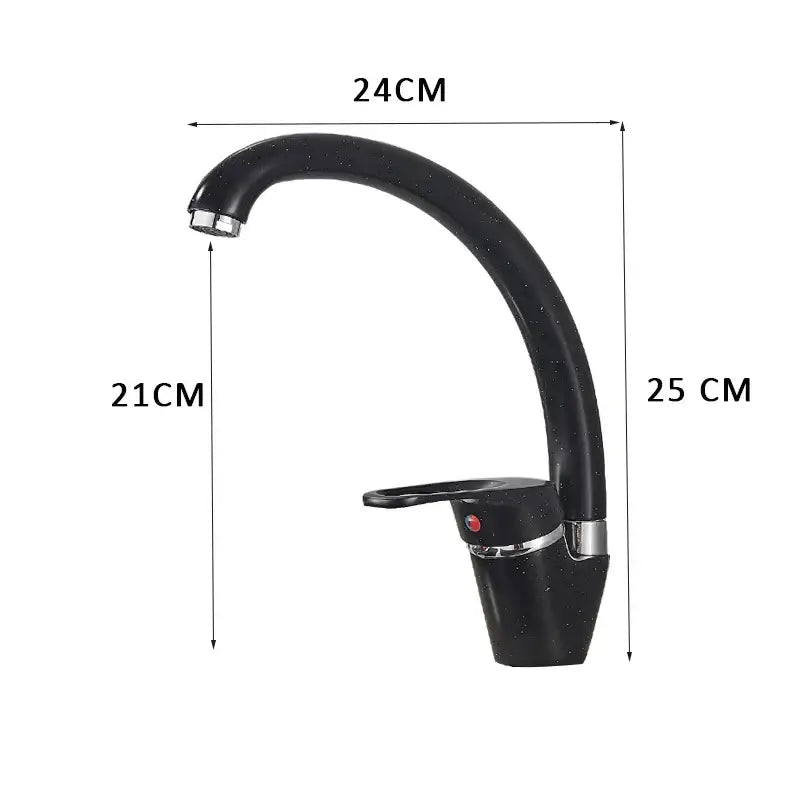Sleek speckled black and chrome single handle kitchen faucet with curved spout featuring decorbites black single design