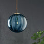 Sleek Sphere Pendant Light: Modern Blue/Purple/Smoky Ribbed Glass, LED Ceiling Lamp for Bedroom