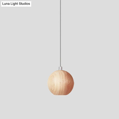 Sleek Sphere Wood Drop Pendant Light - Beige LED Ceiling Lamp for Study Room