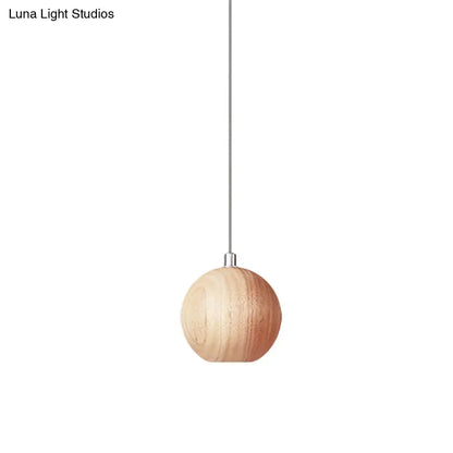 Sleek Sphere Wood Drop Pendant Light - Beige LED Ceiling Lamp for Study Room