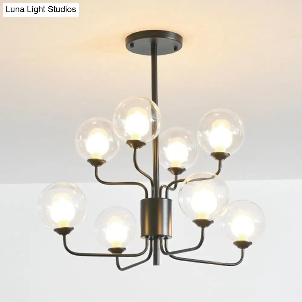DecorBites™ DecorBites™ Sleek Spherical Bedroom Semi Flush Lighting: Clear Glass, 8 Lights in Black/Gold