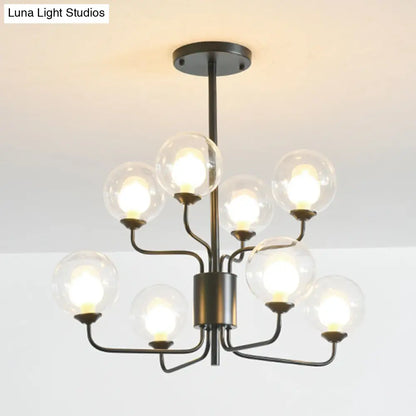 Sleek Spherical Bedroom Semi Flush Lighting: Clear Glass, 8 Lights in Black/Gold