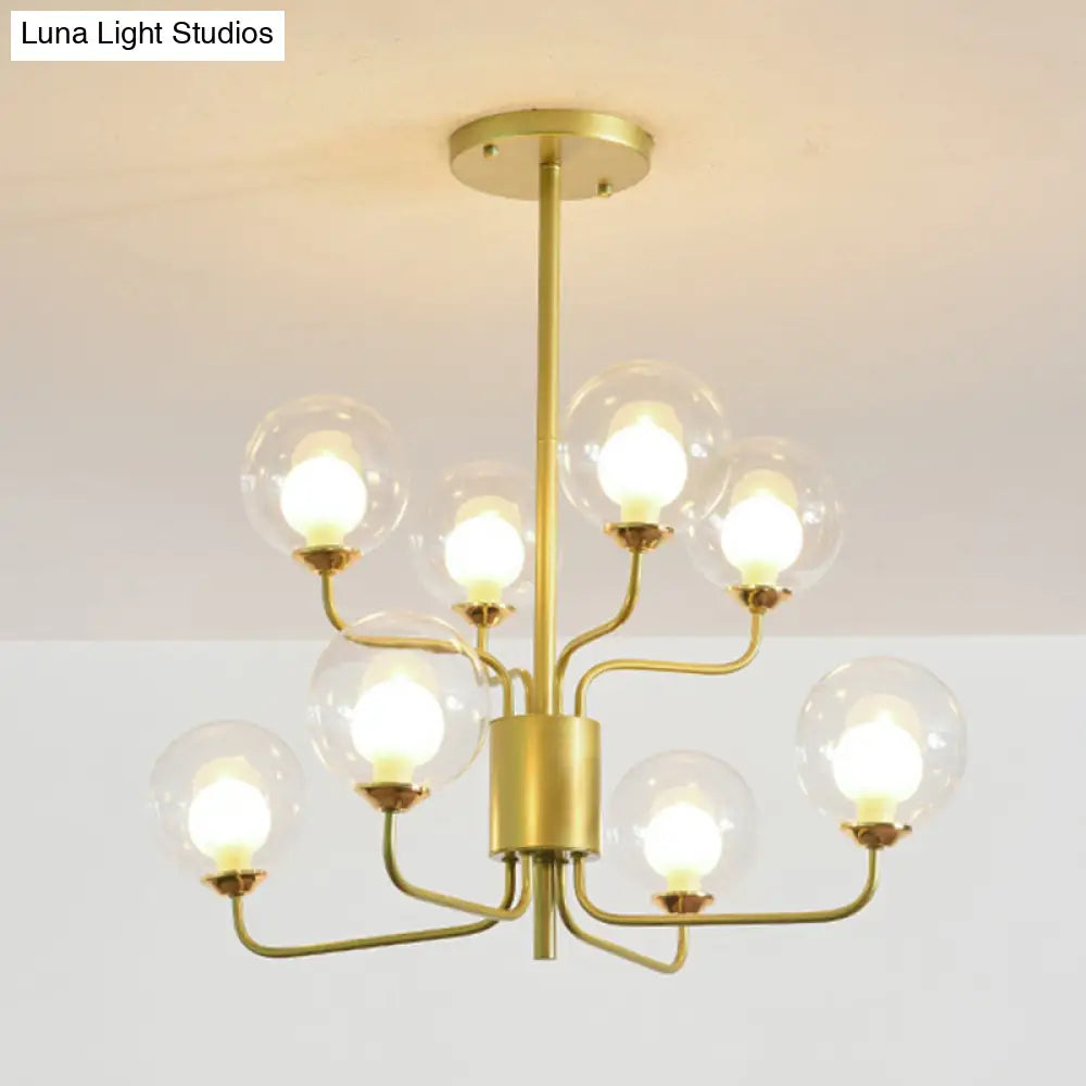 DecorBites™ DecorBites™ Sleek Spherical Bedroom Semi Flush Lighting: Clear Glass, 8 Lights in Black/Gold