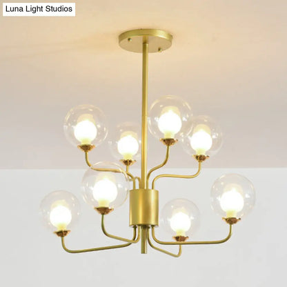 Sleek Spherical Bedroom Semi Flush Lighting: Clear Glass, 8 Lights in Black/Gold