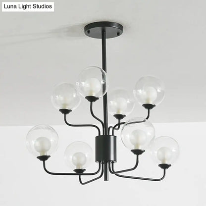 Sleek Spherical Bedroom Semi Flush Lighting: Clear Glass, 8 Lights in Black/Gold