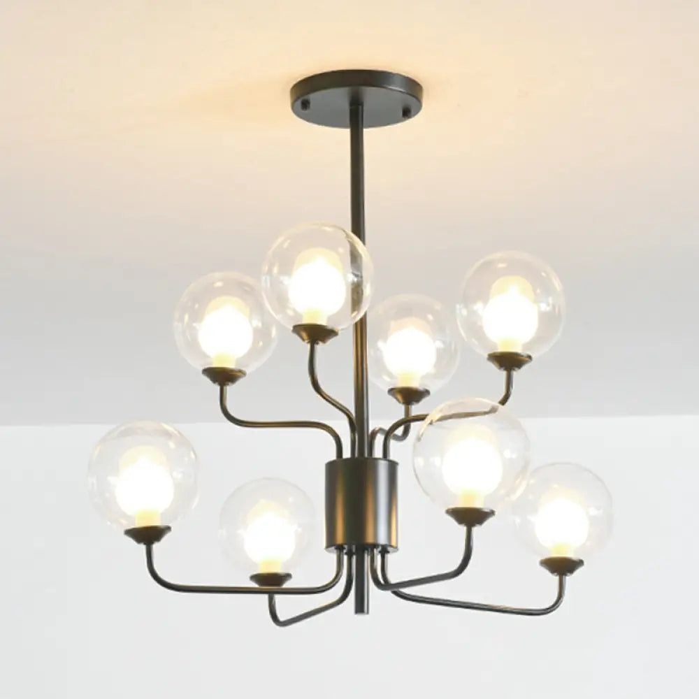DecorBites™ DecorBites™ Sleek Spherical Bedroom Semi Flush Lighting: Clear Glass, 8 Lights in Black/Gold