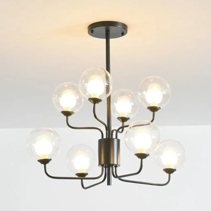 DecorBites™ DecorBites™ Sleek Spherical Bedroom Semi Flush Lighting: Clear Glass, 8 Lights in Black/Gold
