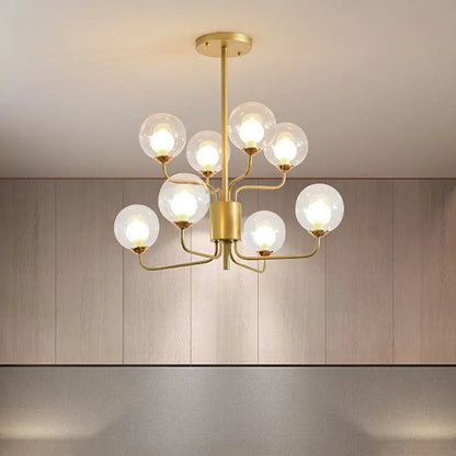 DecorBites™ DecorBites™ Sleek Spherical Bedroom Semi Flush Lighting: Clear Glass, 8 Lights in Black/Gold