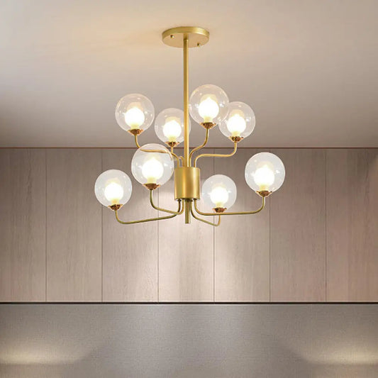 Sleek Spherical Bedroom Semi Flush Lighting: Clear Glass, 8 Lights in Black/Gold