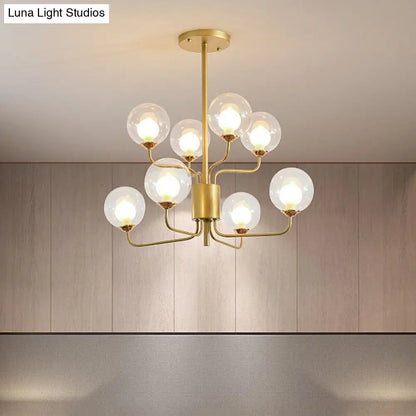 Sleek Spherical Bedroom Semi Flush Lighting: Clear Glass, 8 Lights in Black/Gold