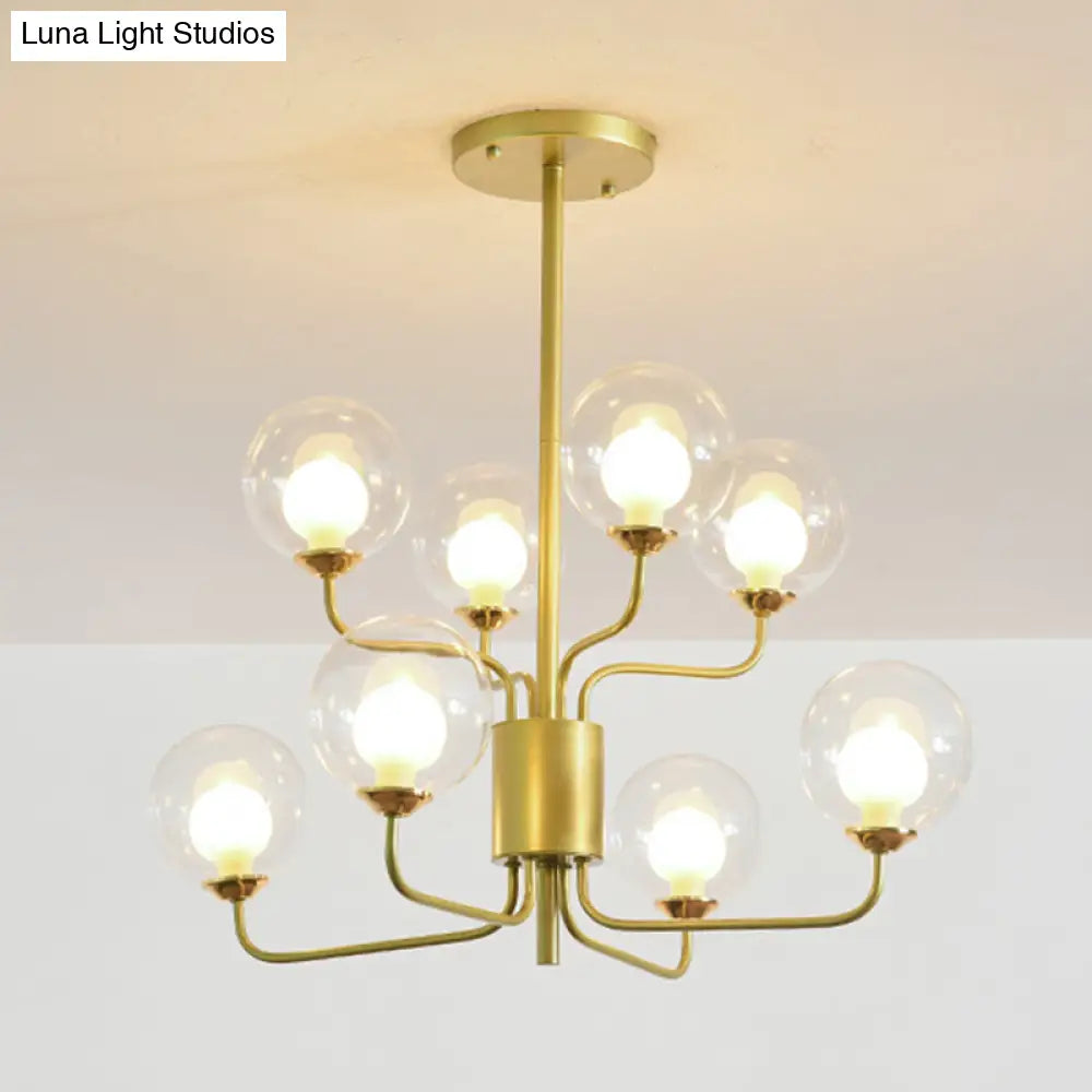 Sleek Spherical Bedroom Semi Flush Lighting: Clear Glass, 8 Lights in Black/Gold