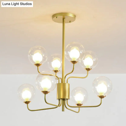 Sleek Spherical Bedroom Semi Flush Lighting: Clear Glass, 8 Lights in Black/Gold