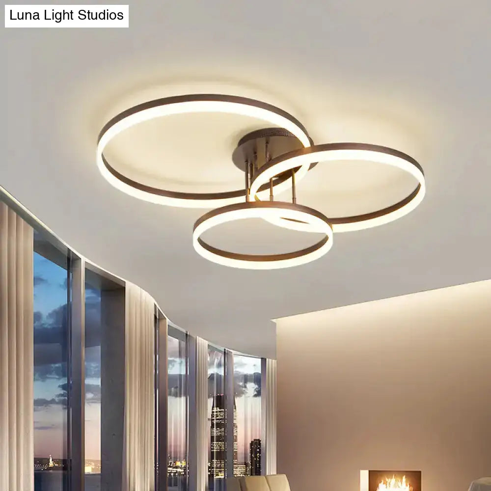 DecorBites™ DecorBites™ Sleek Spiral Design Coffee Hoop Ceiling Light - 3-Light Acrylic LED Semi Flush Mount Lamp in Warm/White Light