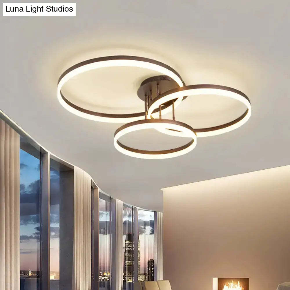 DecorBites™ DecorBites™ Sleek Spiral Design Coffee Hoop Ceiling Light - 3-Light Acrylic LED Semi Flush Mount Lamp in Warm/White Light