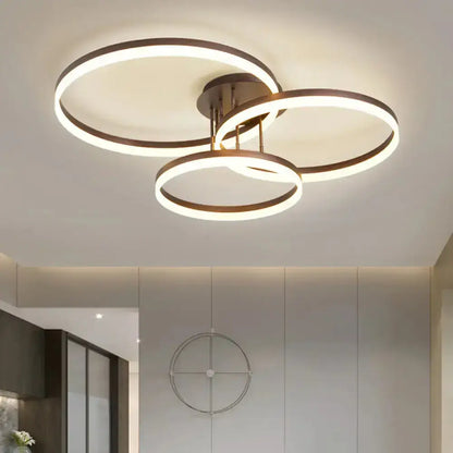 DecorBites™ DecorBites™ Sleek Spiral Design Coffee Hoop Ceiling Light - 3-Light Acrylic LED Semi Flush Mount Lamp in Warm/White Light