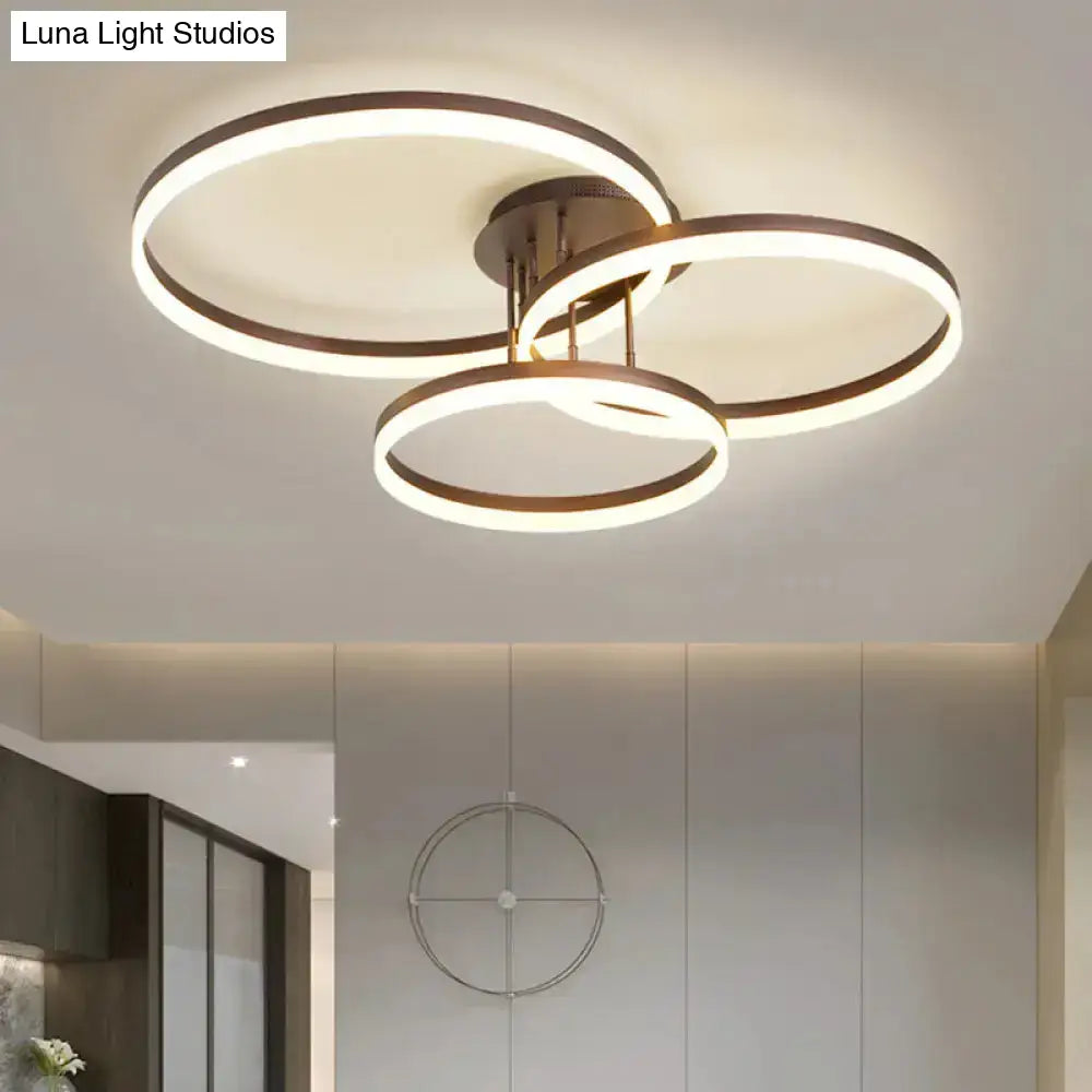DecorBites™ DecorBites™ Sleek Spiral Design Coffee Hoop Ceiling Light - 3-Light Acrylic LED Semi Flush Mount Lamp in Warm/White Light