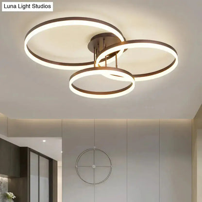 DecorBites™ DecorBites™ Sleek Spiral Design Coffee Hoop Ceiling Light - 3-Light Acrylic LED Semi Flush Mount Lamp in Warm/White Light