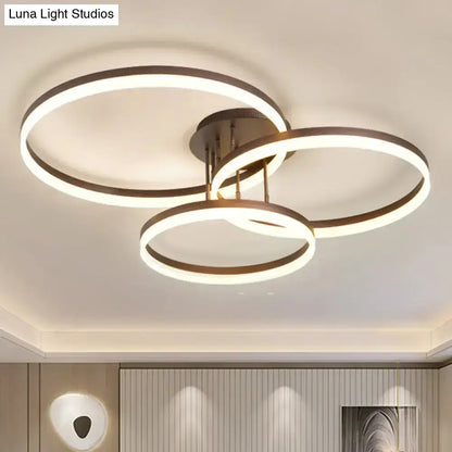 DecorBites™ DecorBites™ Sleek Spiral Design Coffee Hoop Ceiling Light - 3-Light Acrylic LED Semi Flush Mount Lamp in Warm/White Light