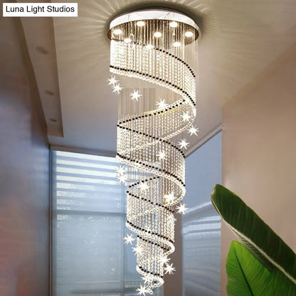 Sleek Spiral Multi Ceiling Light - 4 Clear Crystal Bead Suspension Heads for Stair