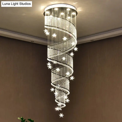 Sleek Spiral Multi Ceiling Light - 4 Clear Crystal Bead Suspension Heads for Stair