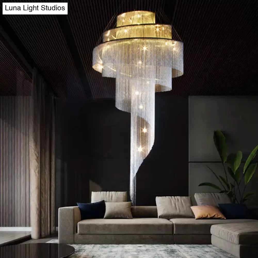 Sleek Spiral Tassel Chandelier: Modern 4-Light Ceiling Fixture for Hall