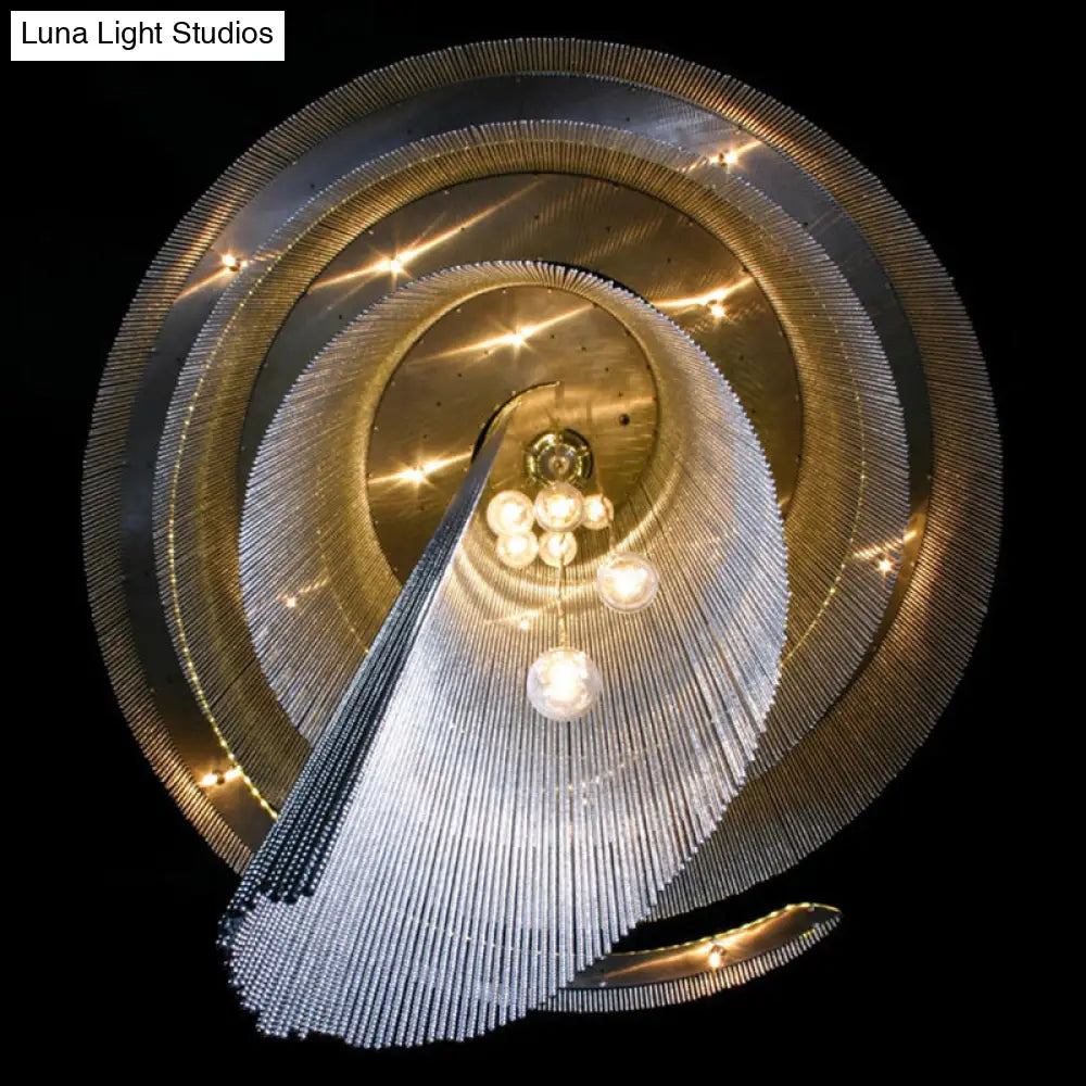 Sleek Spiral Tassel Chandelier: Modern 4-Light Ceiling Fixture for Hall